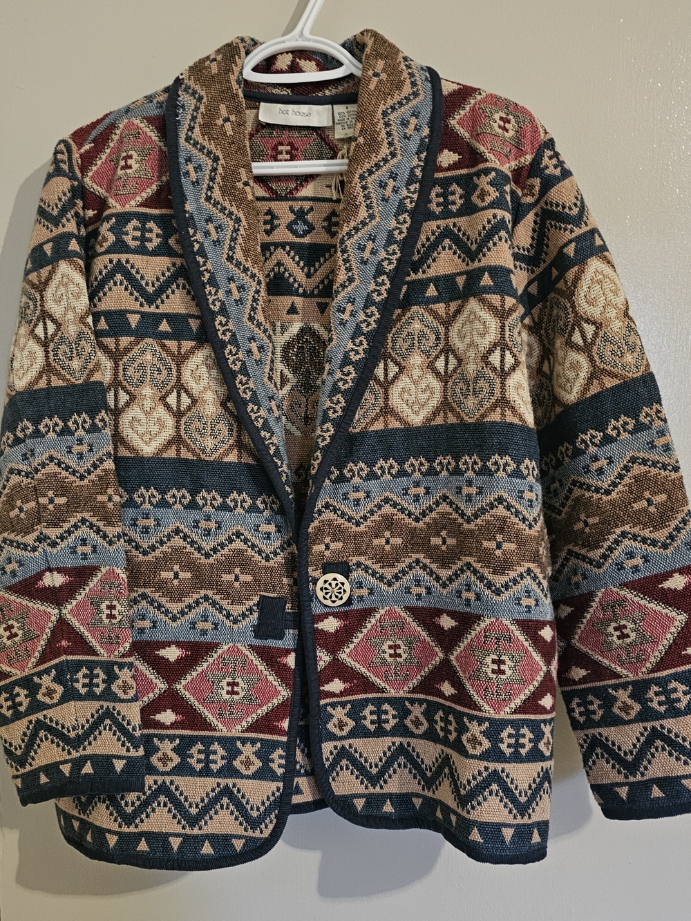 Multi-Color Patterned Shawl Collar Jacket 100% cotton